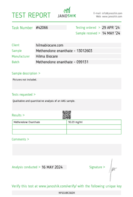 Hilma Biocare Methenolone enanthate test