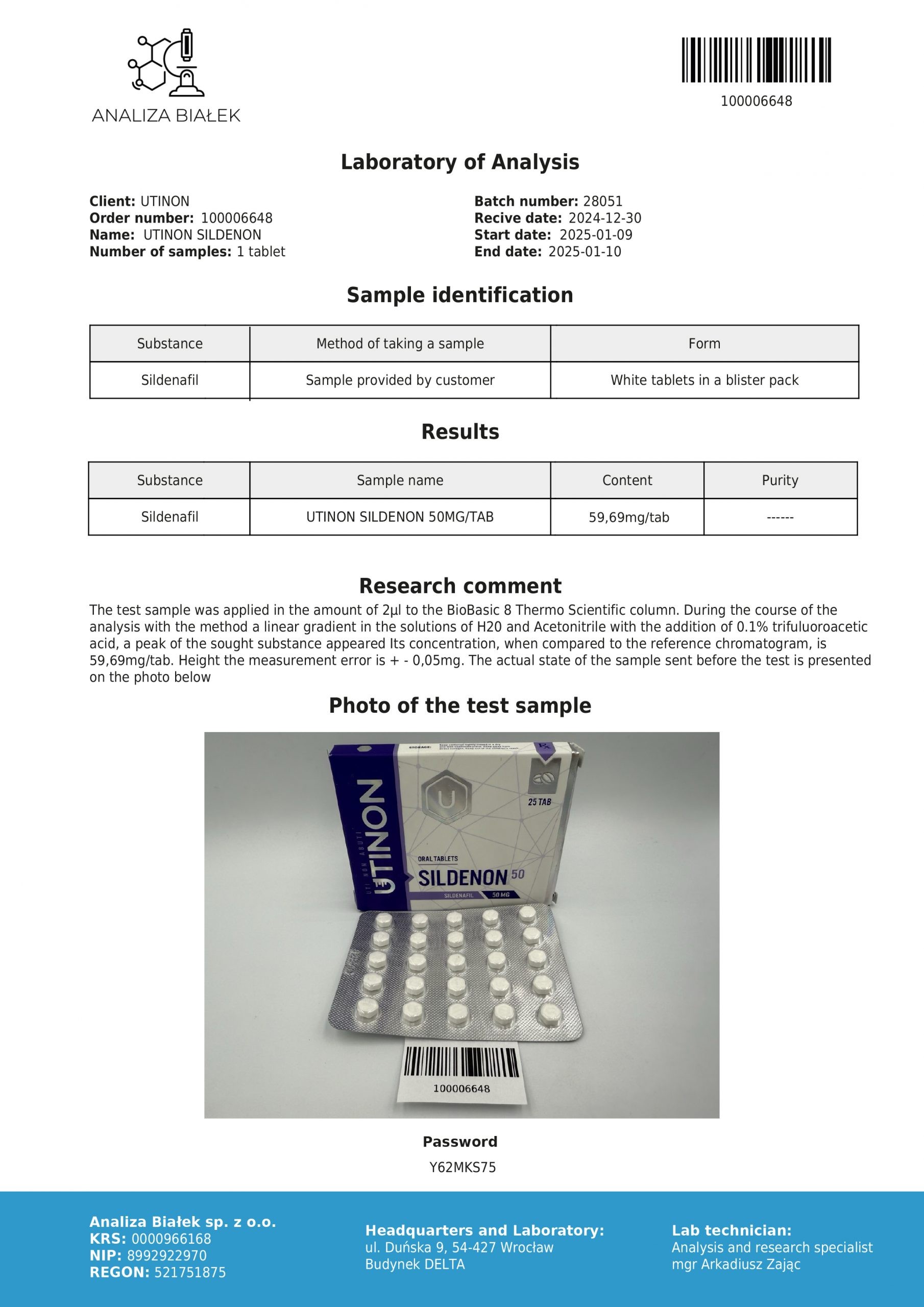 UTINON Sildenon 50 test