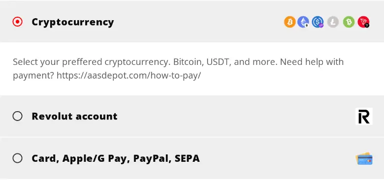 Cryptocurrency payment