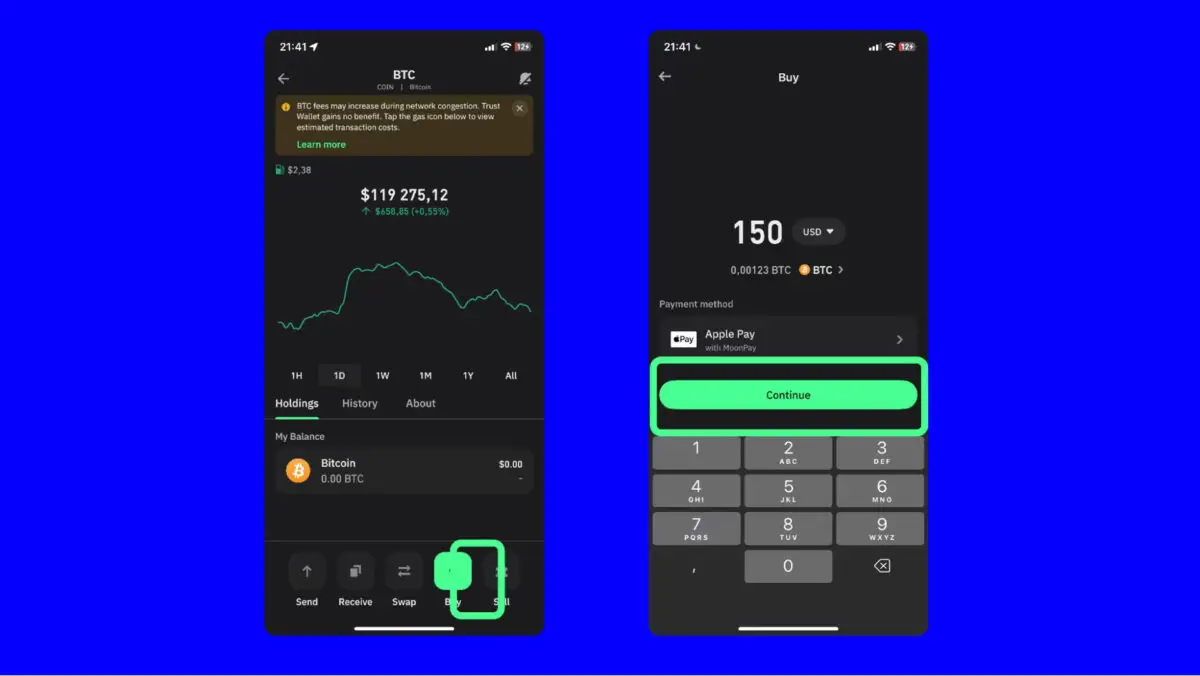 Buy Bitcoin Trust Wallet step 2