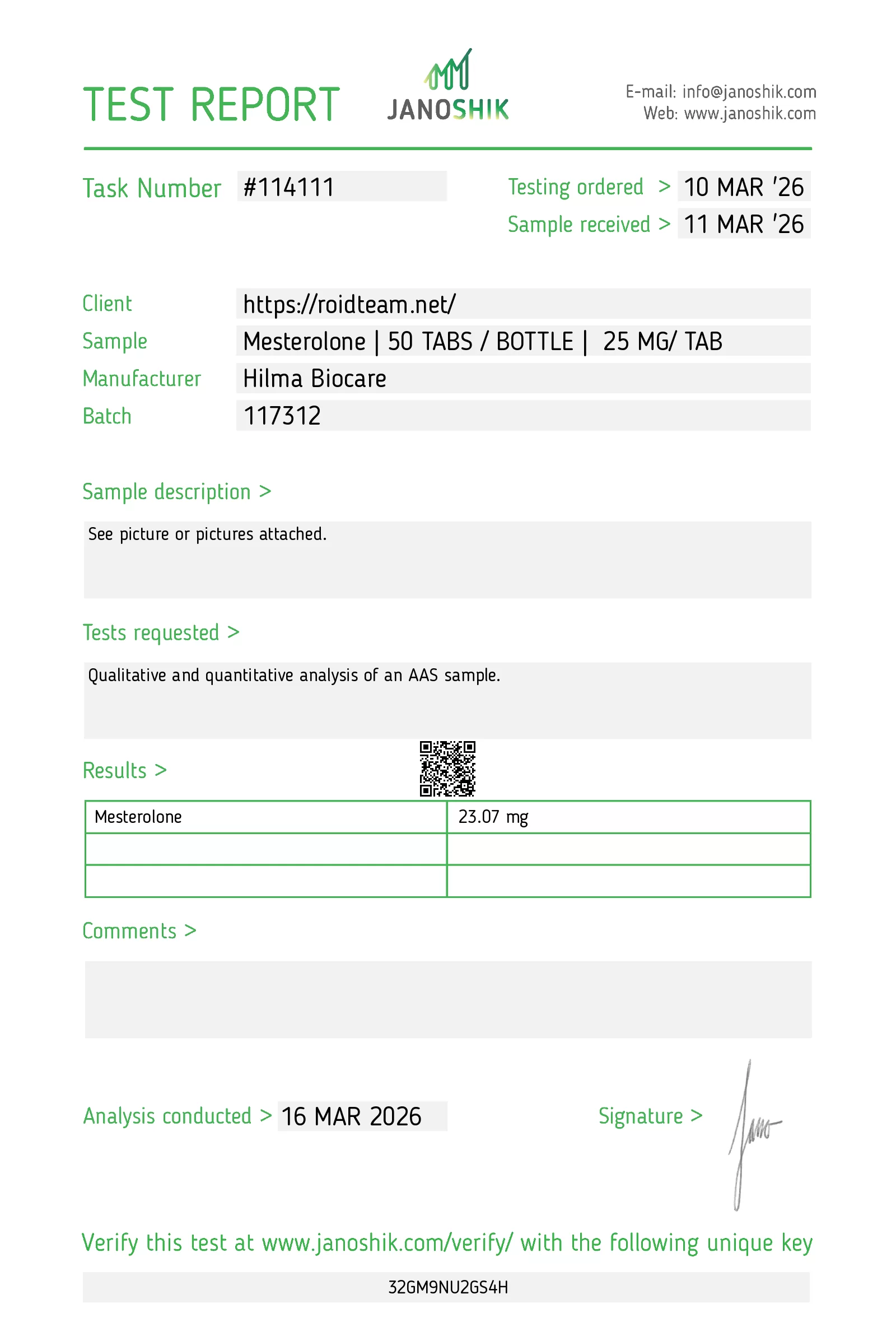 Mesterolone 25mg Hilma Biocare Mesterolone 25 mg 03.26 lab-test