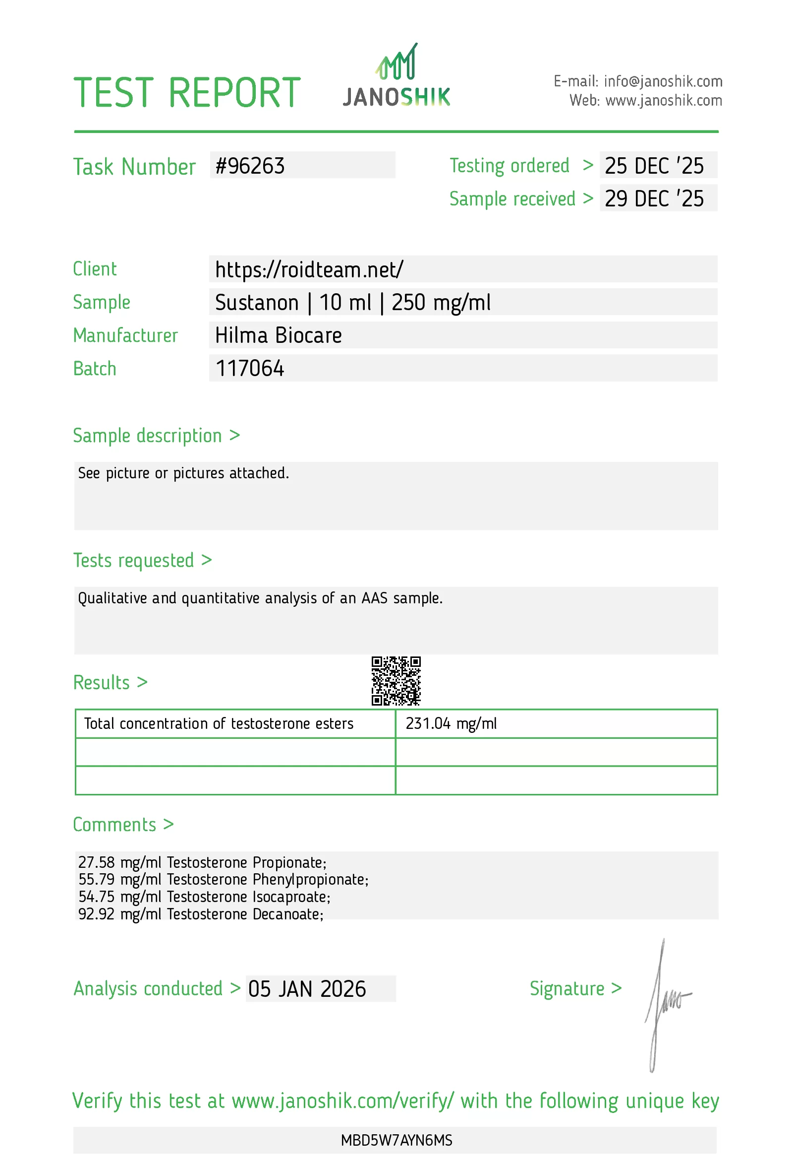 Sustanon 250mg Hilma Biocare Sustanon 01.2026 lab-test