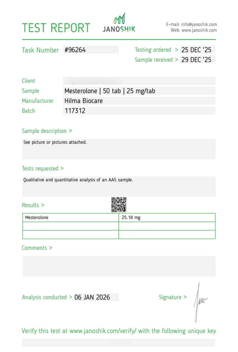 hilma-biocare-Mesterolone 01.2026 Hilma Biocare Mesterelone lab-test