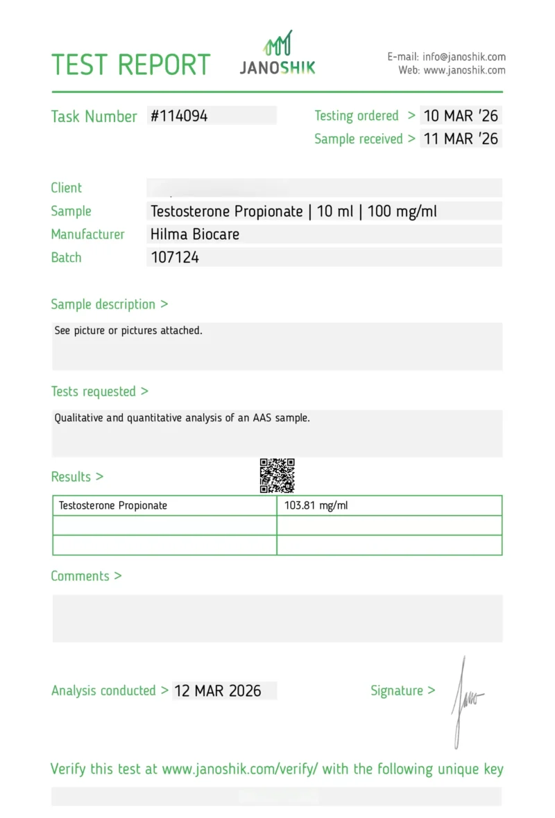 Hilma Biocare Testosterone propionate lab-test