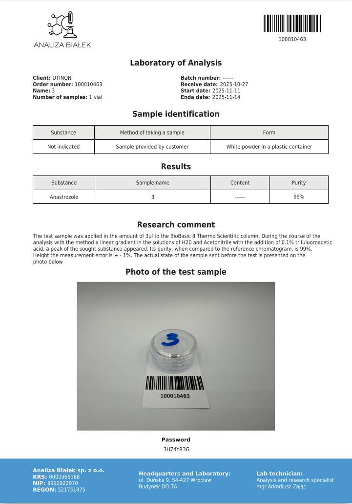 utinon-anastrozole-powder-lab-test UTINON ANASTROZOLE lab test